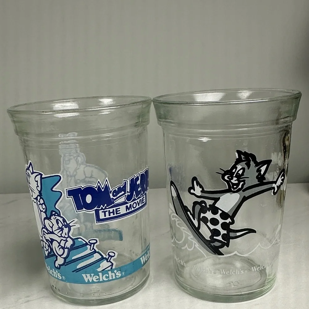 Vintage Tom&Jerry Cartoon Character Jelly Glass Set 4-4” 1990